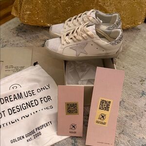 Golden Goose White and Silver Star Sneakers